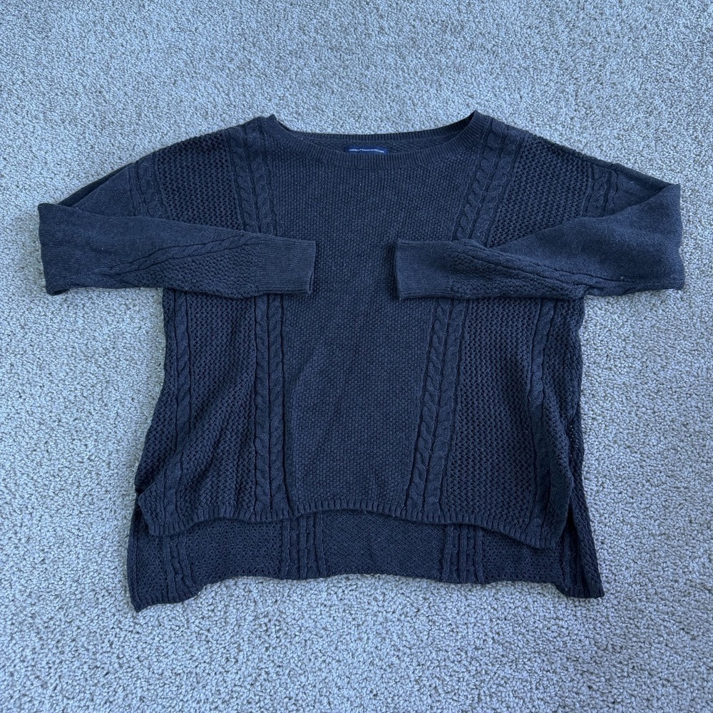 American Eagle Outfitters Sweater Womens S Gray Cable Knit Crew Neck Pullover
